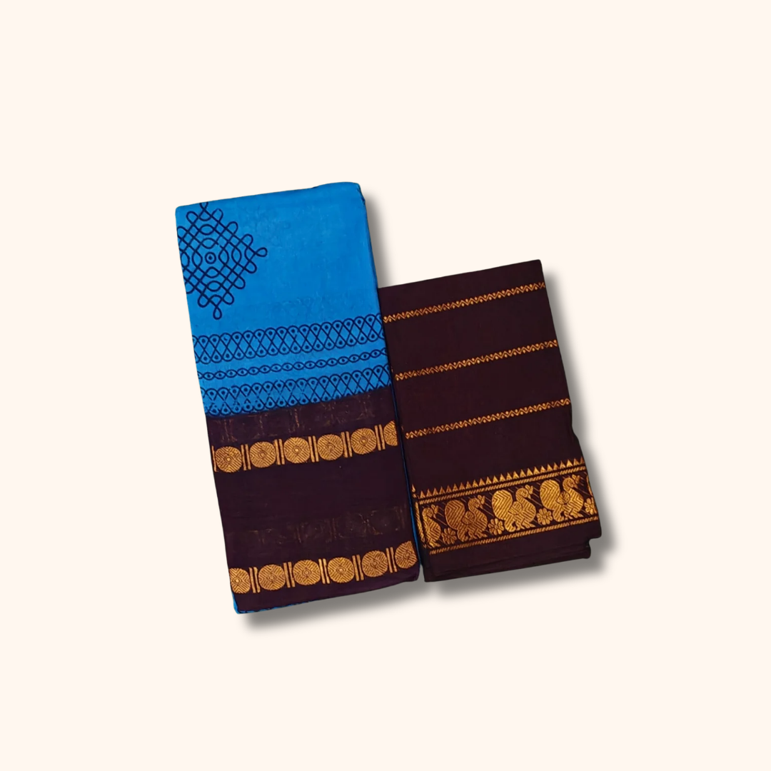 Sky Blue Sungudi Kolam Saree with Contrast Maroon Blouse