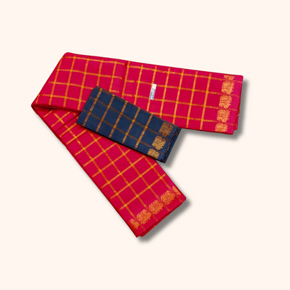 Pink Pavithra Kattam Sungudi Cotton Saree with Gold Zari Checks – Separate Blouse Piece