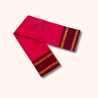 Bright Pink Cotton Saree with Maroon Border – Running Blouse