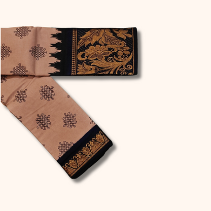 Cream & Black Floral Border Kolam Sungudi Cotton Saree
