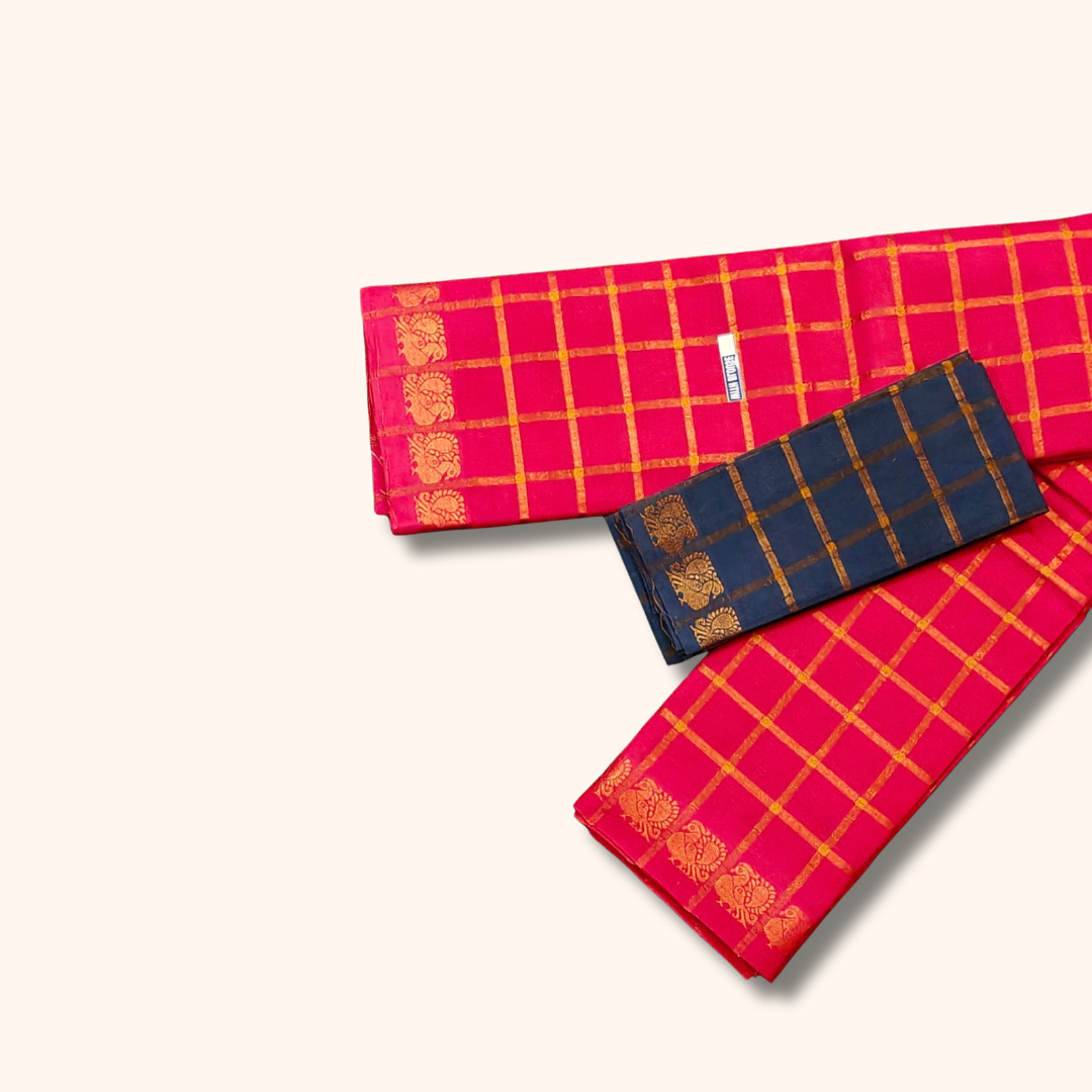 Pink Pavithra Kattam Sungudi Cotton Saree with Gold Zari Checks – Separate Blouse Piece