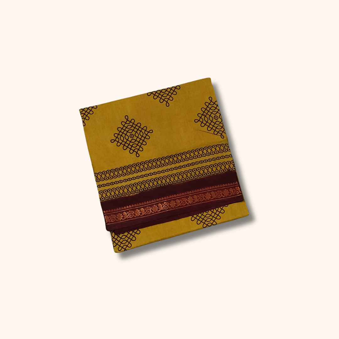 Olive Green Soft Cotton Saree with Maroon Border