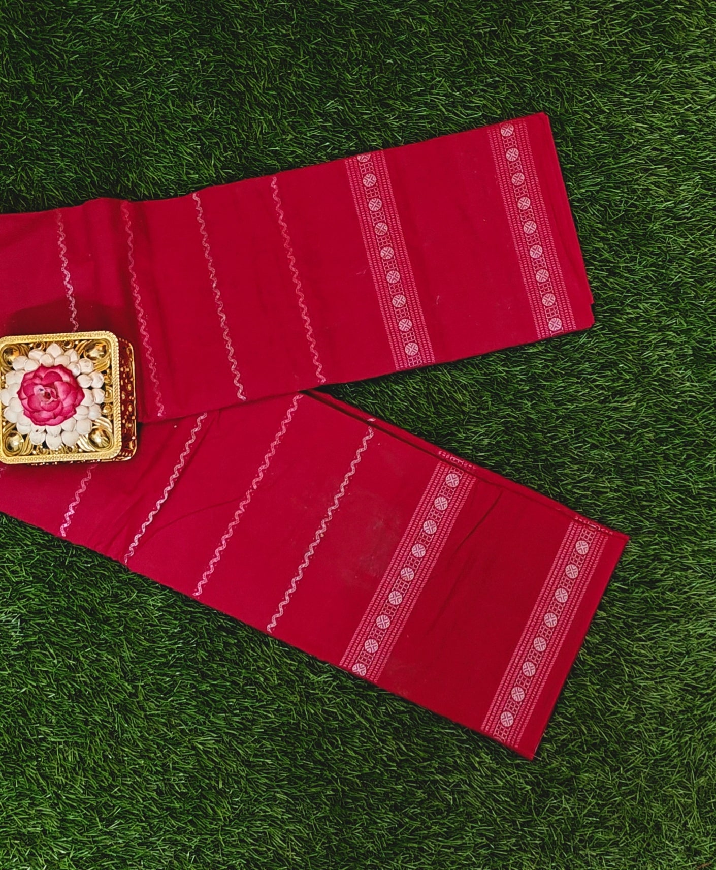 Rose Pink Striped Cotton Saree with Contrast Woven Border