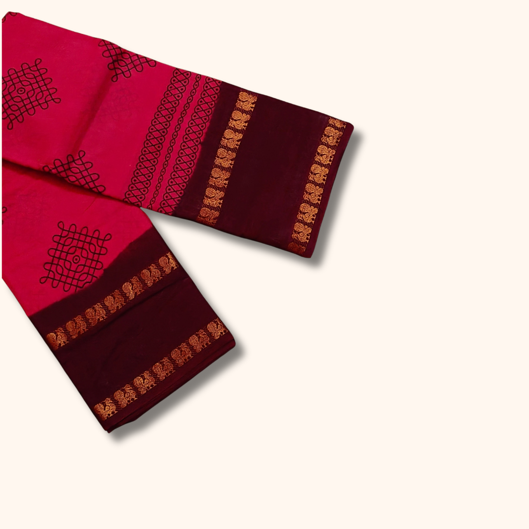 Rani Pink & Maroon Running Blouse Cotton Saree