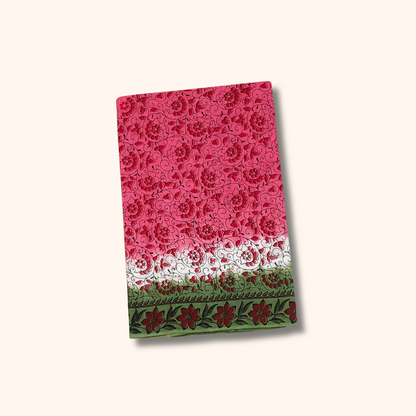 Pink & Green Floral Printed Cotton Saree with Green Floral Border – Separate Blouse