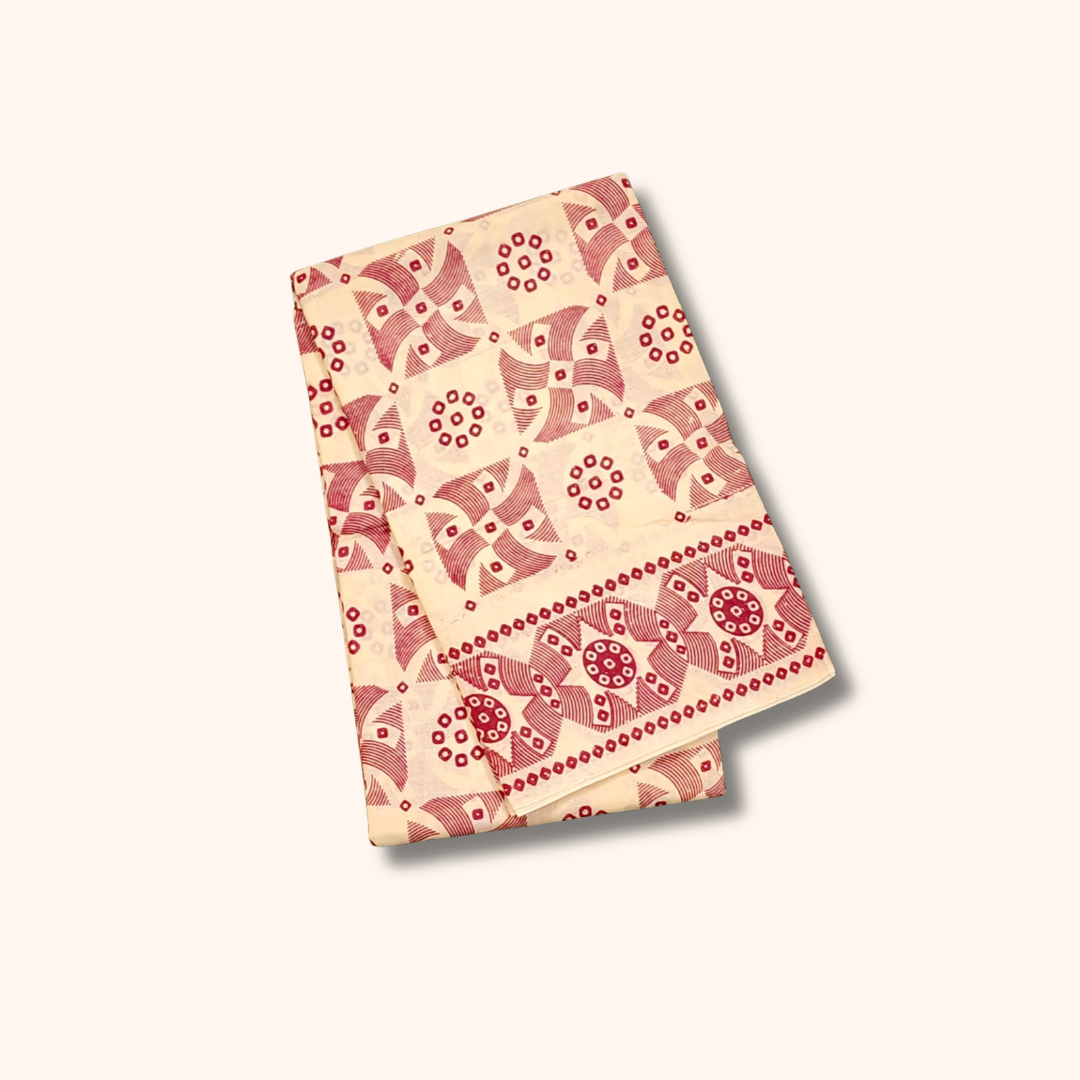120s Count Vayal Cotton Saree in Off White with Maroon Geometric Print