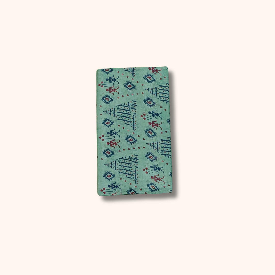 Mint Green Pure Sungudi Cotton Saree with Traditional Folk Motifs & Navy Blue Border – No Blouse