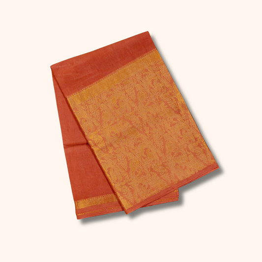 Peach Orange Vasigara Design Cotton Saree