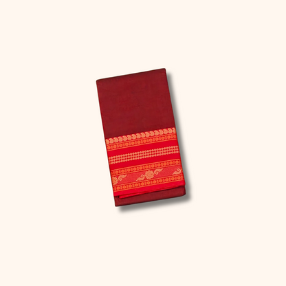 Maroon Chettinad Cotton Saree with Red Temple Border
