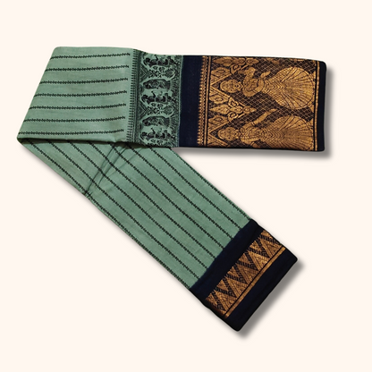 Sea Green Sungudi Saree with Traditional Black Heritage Border
