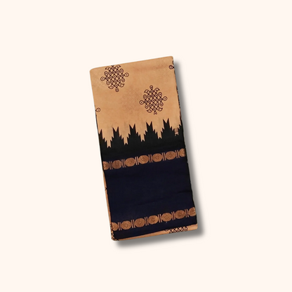Beige Kolam Sungudi Cotton Saree with Navy Blue Traditional Border