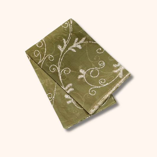 Olive Green Kalamkari Cotton Saree with Floral Vine Print