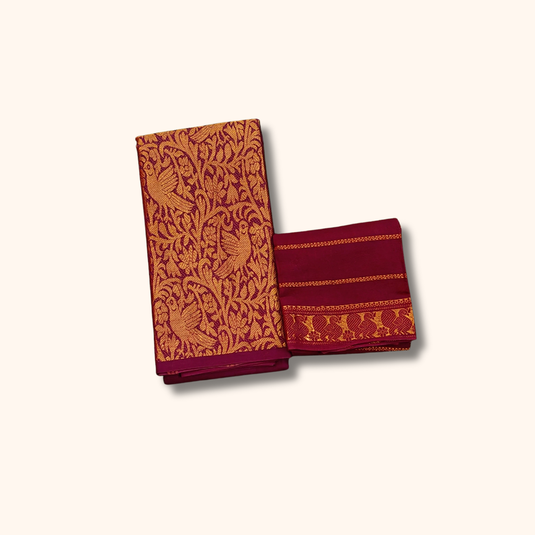 Wine Maroon Vasigara Pattern Sungudi Cotton Saree with Separate Blouse Piece