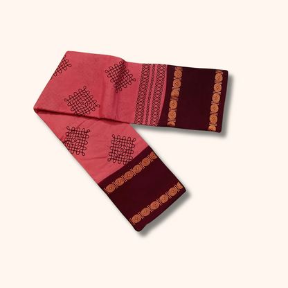 Rose Pink & Maroon Kolam Cotton Saree with Running Blouse