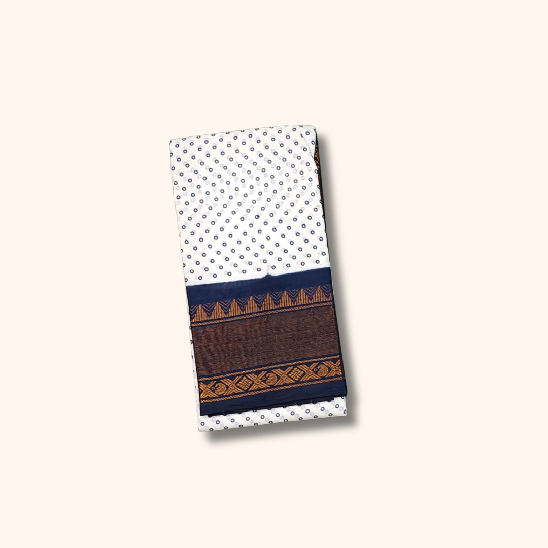 White Dotted Sungudi Cotton Saree with Traditional Border