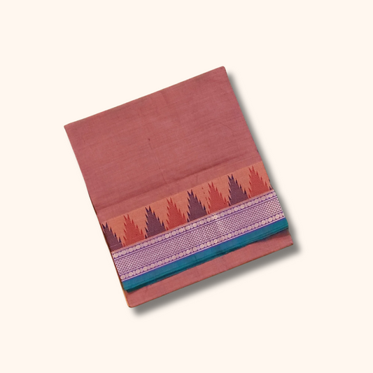 Dusty Rose Chettinad Cotton Saree with Tower Border