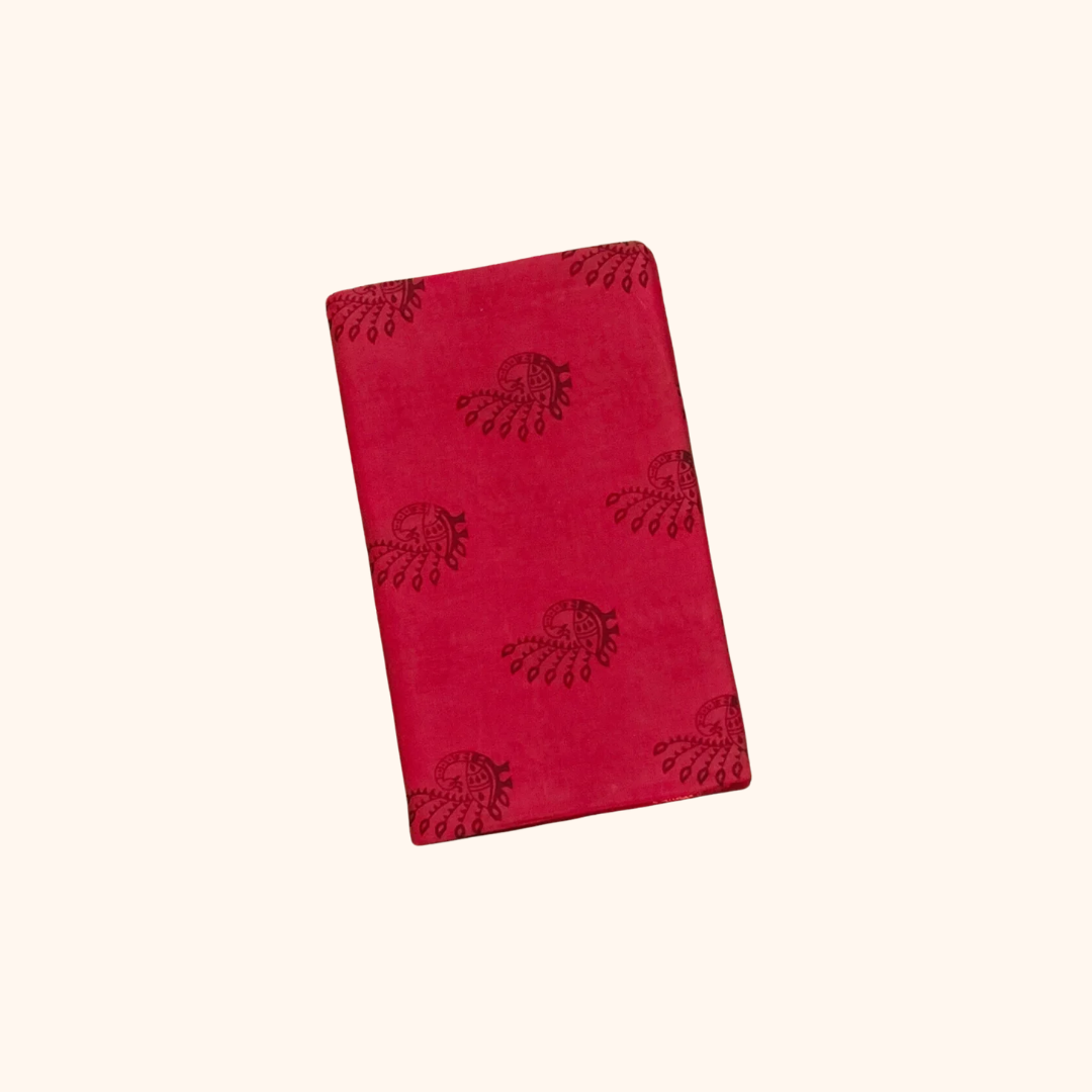 Deep Red Peacock Print Cotton Saree