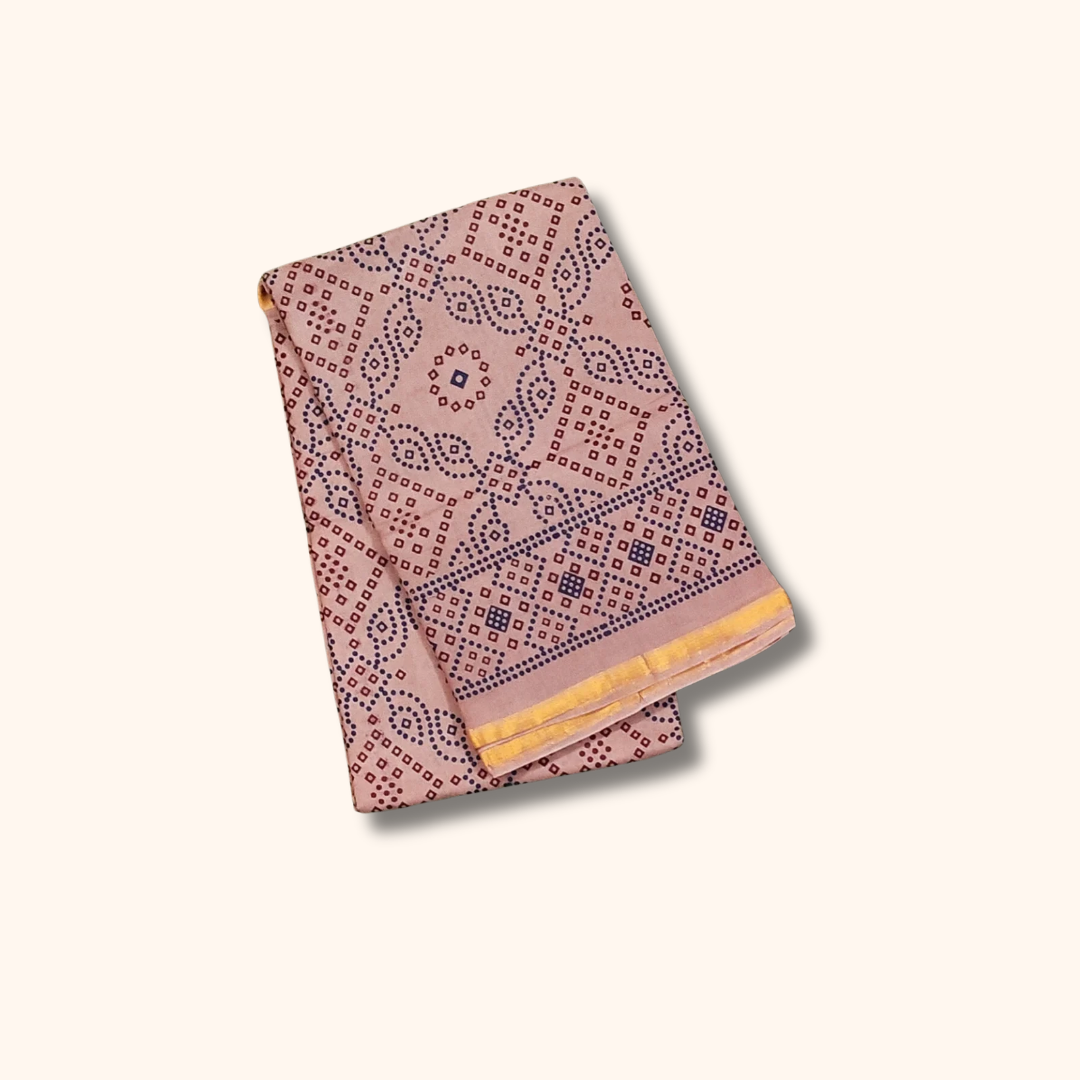 120s Count Vayal Cotton Saree in Dusty Mauve with Geometric Print
