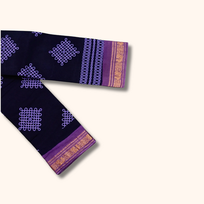 Navy Blue Kolam Sungudi Cotton Saree with Lavender Border