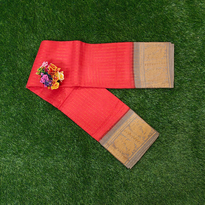 Beautiful Gold Checked Sungudi Cotton Saree with Traditional Zari Border