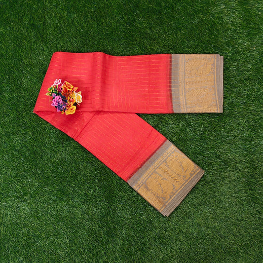 Beautiful Gold Checked Sungudi Cotton Saree with Traditional Zari Border