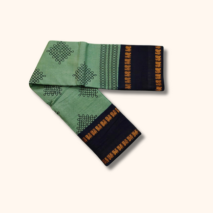 Mint Green Sungudi Cotton Saree with Navy Blue Traditional Border – Running Blouse