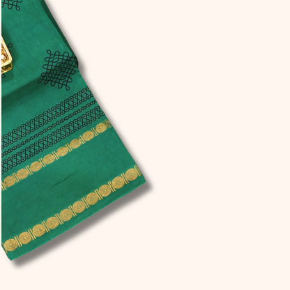 Emerald Green Kolam Design Sungudi Cotton Saree with Traditional Zari Border