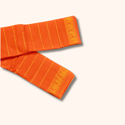 Orange Cotton Saree with Gold Stripe Design – Running Blouse
