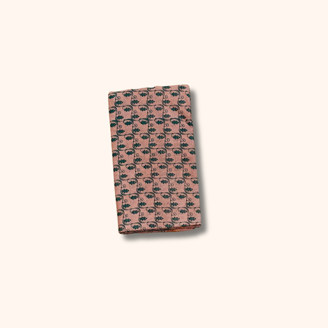 Dusty Pink Sungudi Cotton Saree with Floral Motifs & Dark Green Traditional Border