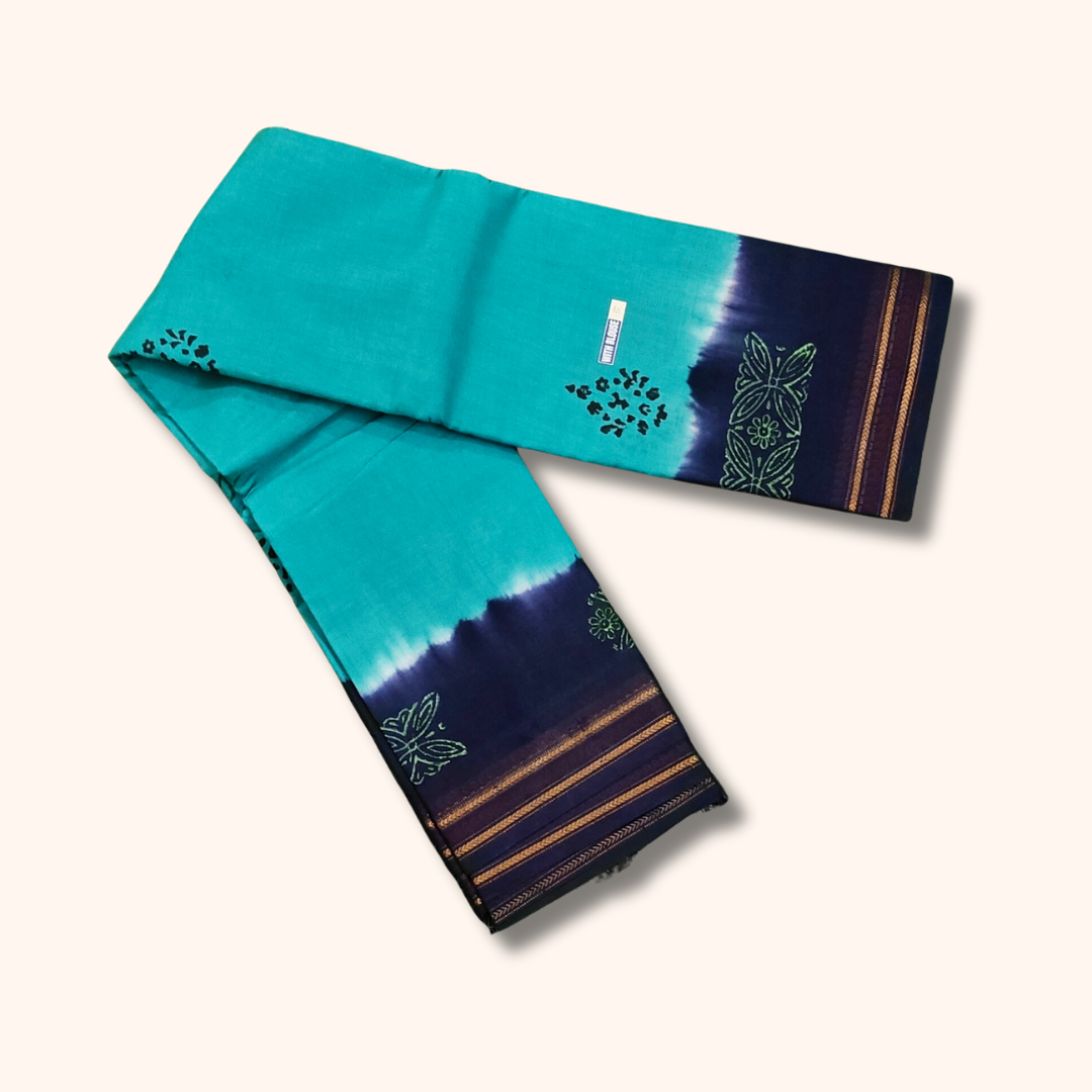 Navy Blue Batik Cotton Saree with Running Blouse