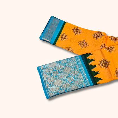 Mustard Yellow Soft Cotton Saree with Sky Blue Jacquard Pallu