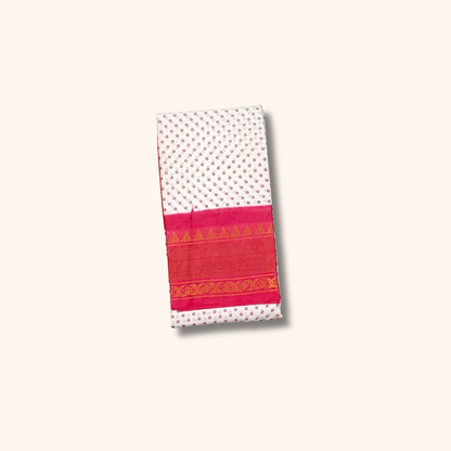 Off-White & Magenta Pink Sungudi Cotton Saree with Tiny Dot Pattern & Zari Border