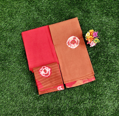 Elegant Rust Orange & Red Sungudi Cotton Chudidar Material Set with Tie-Dye Motifs