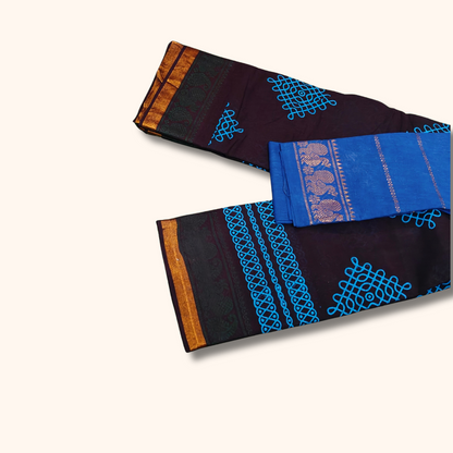 Navy Blue Sungudi Cotton Saree with Kolam Motifs