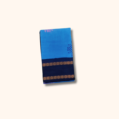 Royal Blue Cotton Saree with Navy Blue Border – Running Blouse