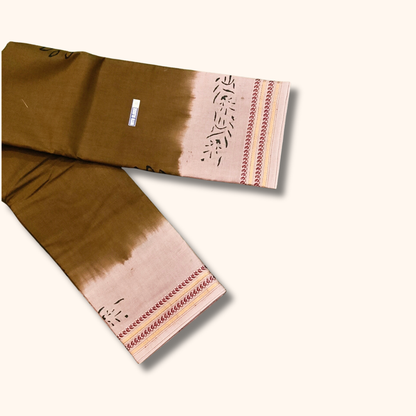 Olive Brown Cotton Saree with Running Blouse