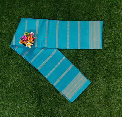 Authentic Turquoise Blue Cotton Saree with Gold Zari Border