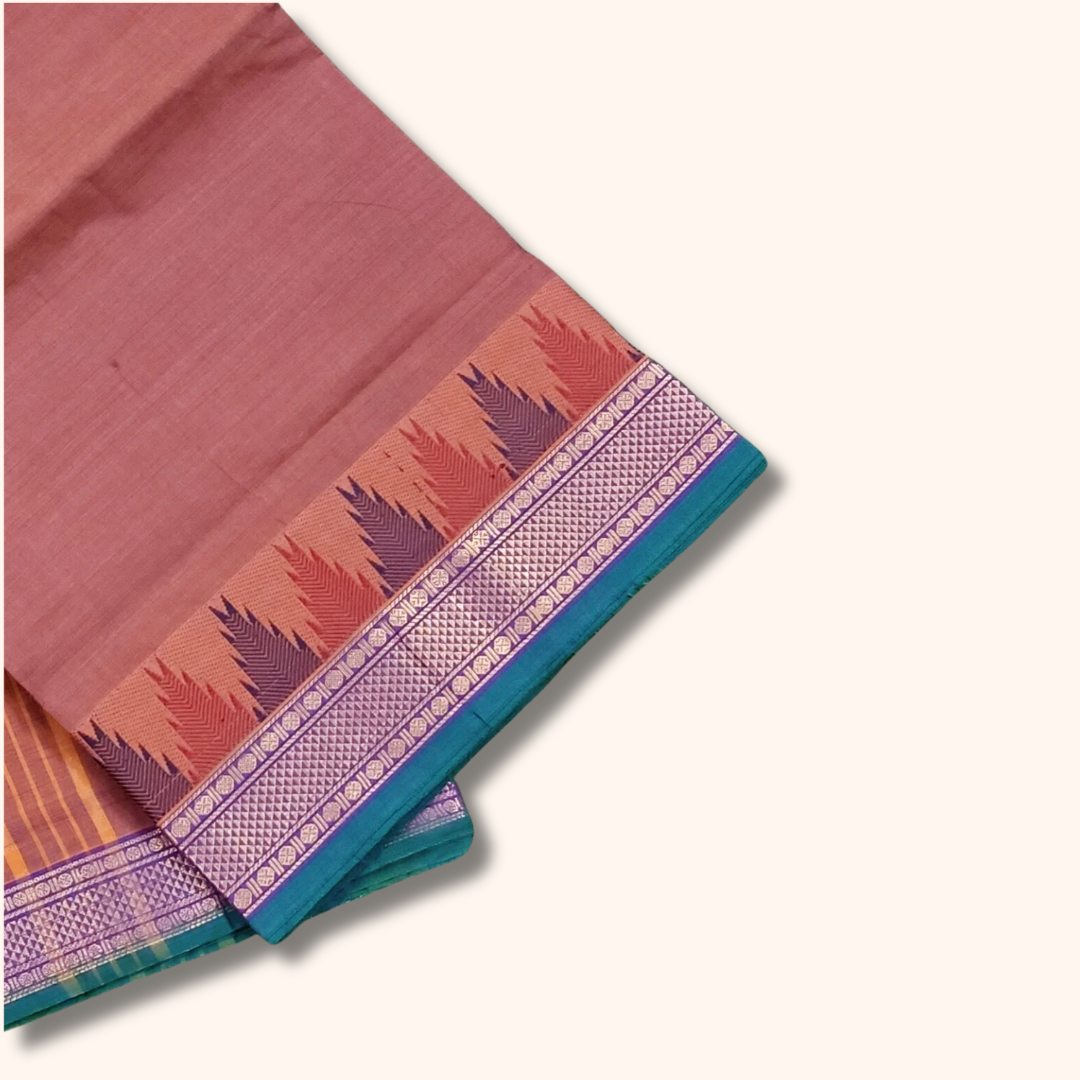 Dusty Rose Chettinad Cotton Saree with Tower Border