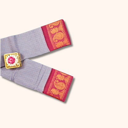 Grey with Maroon Zari Border Subgudi Checked Cotton Sarees