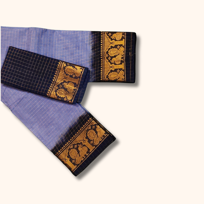 Lavender Thread Work Sungudi Cotton Saree with Peacock Zari Border