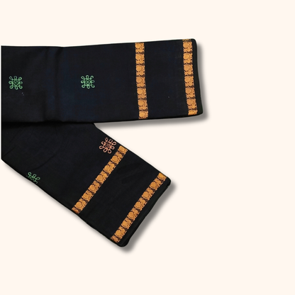 Black Kolam Design Cotton Saree with Gold Border and Running Blouse