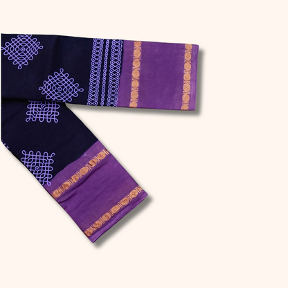 Navy Blue Sungudi Cotton Saree with Lavender Contrast Border