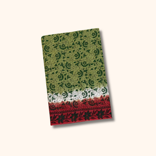 Olive Green & Maroon Floral Printed Cotton Saree