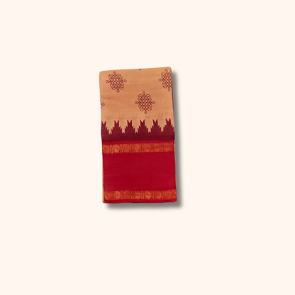 Peach Sungudi Cotton Saree with Red Traditional Border – Running Blouse