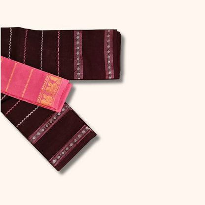 Maroon Sungudi Cotton Saree with Pink Peacock Border Blouse