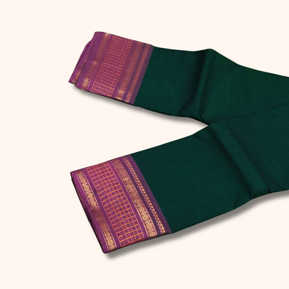 Emerald Green with Royal Purple Border Chettinad Cotton Sarees