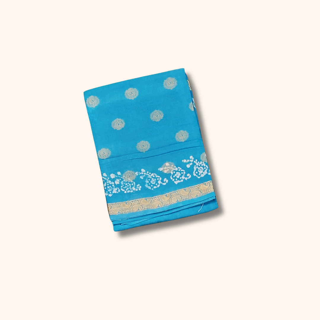 120s Count Sungudi Vayal Saree – Sky Blue Butta Design with Running Blouse