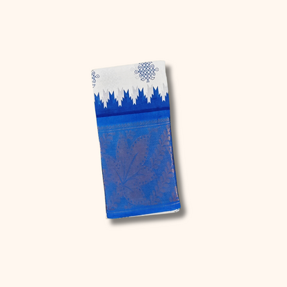 Off-White Sungudi Cotton Saree with Royal Blue Contrast Zari Border