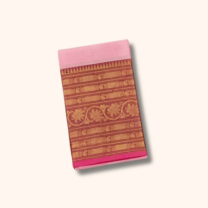 Baby Pink Chettinad Cotton Saree with Rich Traditional Border