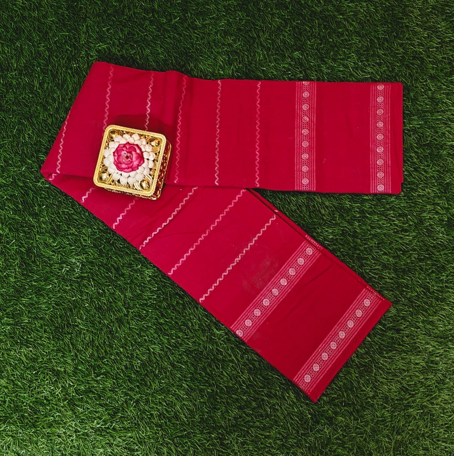 Rose Pink Striped Cotton Saree with Contrast Woven Border